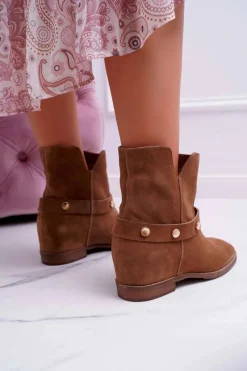 Botki Wiosenne|Botki Na Koturnie></noscript>Laura Messi Botki Damskie 1890 Skóra Zamsz Ciemny Camel Darmah