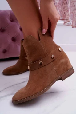 Botki Wiosenne|Botki Na Koturnie></noscript>Laura Messi Botki Damskie 1890 Skóra Zamsz Ciemny Camel Darmah