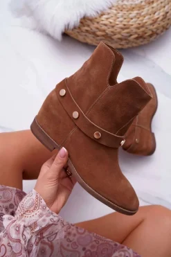 Botki Wiosenne|Botki Na Koturnie></noscript>Laura Messi Botki Damskie 1890 Skóra Zamsz Ciemny Camel Darmah