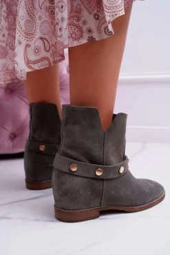 Hot Botki Damskie 1890 Skóra Zamsz Oliwkowe Darmah Damskie Botki Wiosenne|Botki Na Koturnie