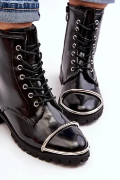 Sale Boto Botki Damskie Lu Boo Czarne Workery ze Stalową Oprawą Jacksy