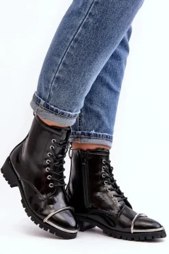 Sale Boto Botki Damskie Lu Boo Czarne Workery ze Stalową Oprawą Jacksy