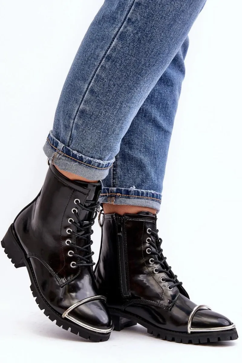 Sale Boto Botki Damskie Lu Boo Czarne Workery ze Stalową Oprawą Jacksy