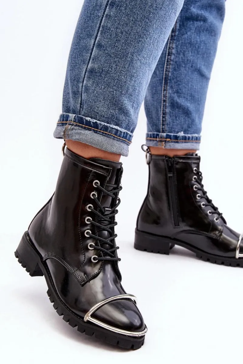 Sale Boto Botki Damskie Lu Boo Czarne Workery ze Stalową Oprawą Jacksy