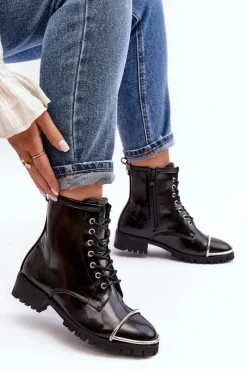 Sale Boto Botki Damskie Lu Boo Czarne Workery ze Stalową Oprawą Jacksy