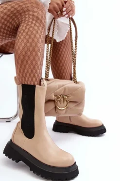 Best Botki Damskie Masywna Platforma Beżowe Beatrice Damskie Brązowe I Beżowe Botki|Botki Workery