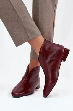 Botki Ocieplane|Botki Skórzane></noscript>Boto Botki Damskie Na Delikatnym Obcasie Bordowe Elvienne