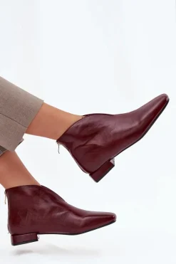 Botki Ocieplane|Botki Skórzane></noscript>Boto Botki Damskie Na Delikatnym Obcasie Bordowe Elvienne