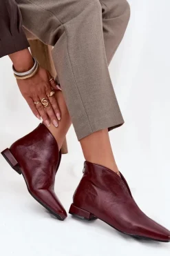 Botki Ocieplane|Botki Skórzane></noscript>Boto Botki Damskie Na Delikatnym Obcasie Bordowe Elvienne