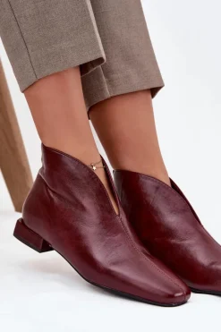 Botki Ocieplane|Botki Skórzane></noscript>Boto Botki Damskie Na Delikatnym Obcasie Bordowe Elvienne