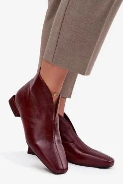 Botki Ocieplane|Botki Skórzane></noscript>Boto Botki Damskie Na Delikatnym Obcasie Bordowe Elvienne