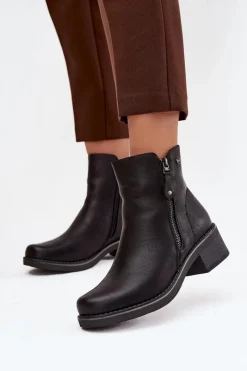 Botki Ocieplane|Czarne Botki>Evento Botki Damskie Na Klocku Ocieplane Czarne Kalivana