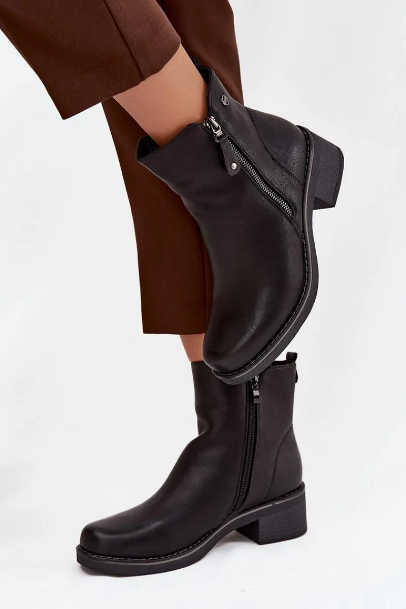 Botki Ocieplane|Czarne Botki>Evento Botki Damskie Na Klocku Ocieplane Czarne Kalivana