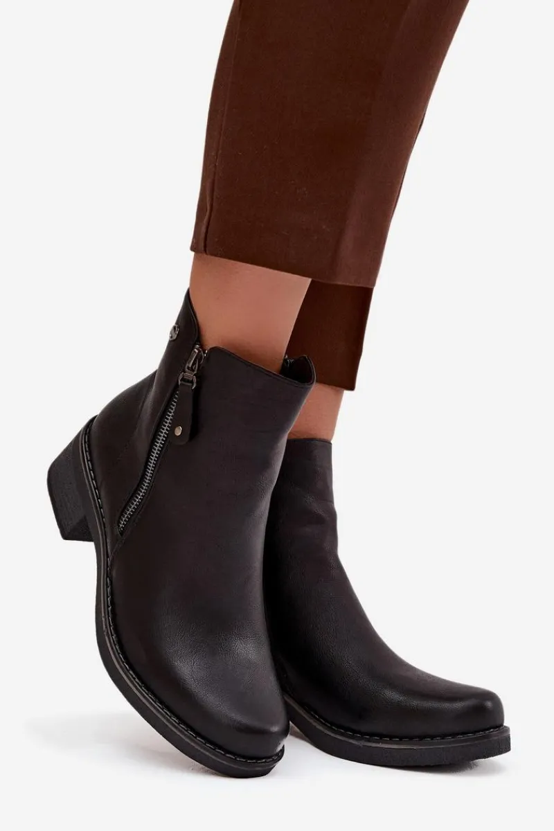 Botki Ocieplane|Czarne Botki>Evento Botki Damskie Na Klocku Ocieplane Czarne Kalivana