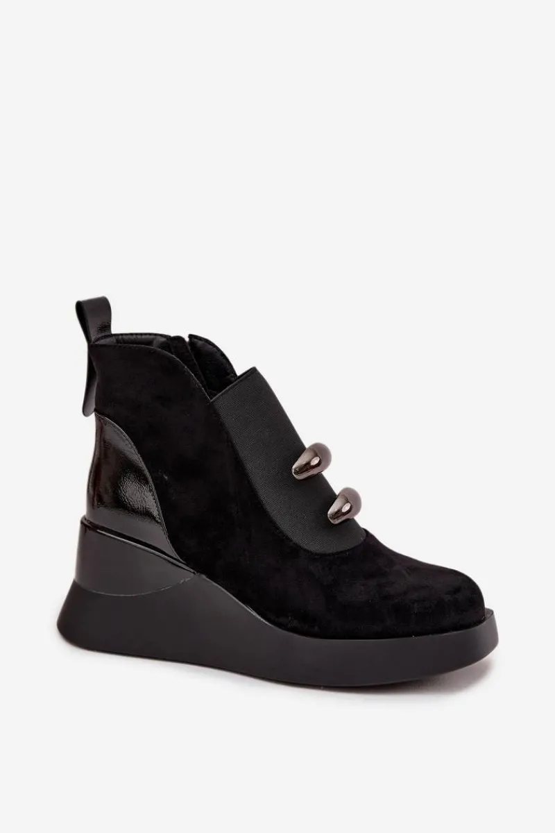 Botki Zimowe Damskie|Botki Na Koturnie>Damskie buty S.Barski Botki Damskie Na Koturnie D&A MR52-106 Czarne Czarny