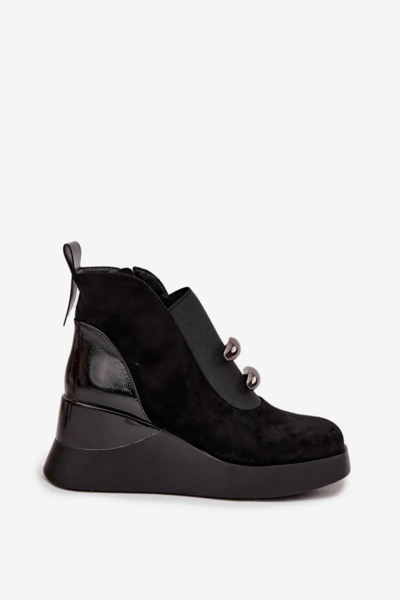 Botki Zimowe Damskie|Botki Na Koturnie>Damskie buty S.Barski Botki Damskie Na Koturnie D&A MR52-106 Czarne Czarny