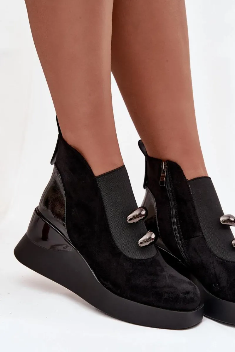 Botki Zimowe Damskie|Botki Na Koturnie>Damskie buty S.Barski Botki Damskie Na Koturnie D&A MR52-106 Czarne Czarny