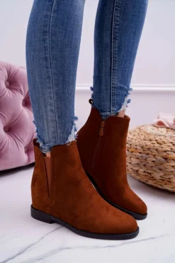 New Botki Damskie na Koturnie Zamsz Camel Tema Damskie Botki Na Koturnie|Brązowe I Beżowe Botki