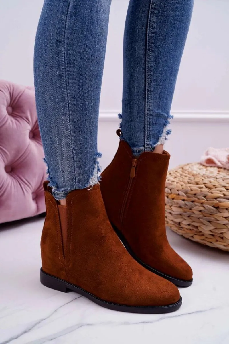 New Botki Damskie na Koturnie Zamsz Camel Tema Damskie Botki Na Koturnie|Brązowe I Beżowe Botki