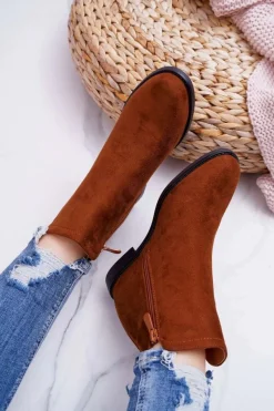 New Botki Damskie na Koturnie Zamsz Camel Tema Damskie Botki Na Koturnie|Brązowe I Beżowe Botki