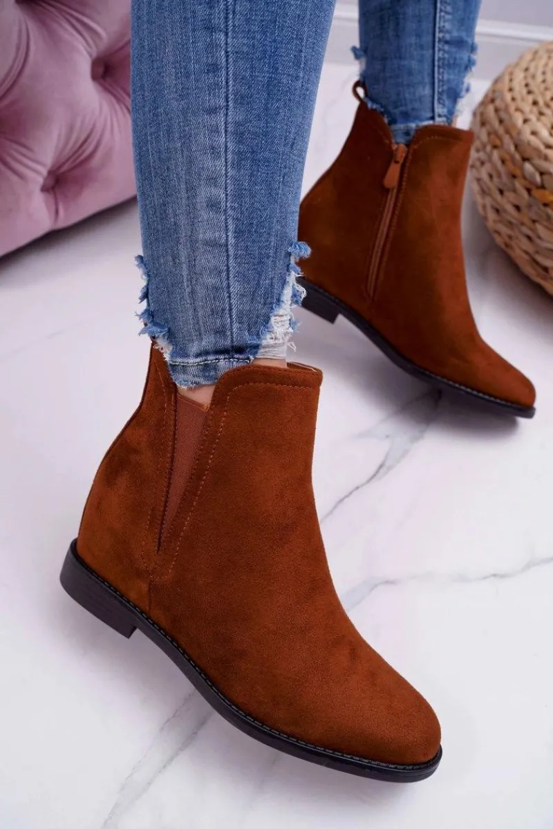 New Botki Damskie na Koturnie Zamsz Camel Tema Damskie Botki Na Koturnie|Brązowe I Beżowe Botki