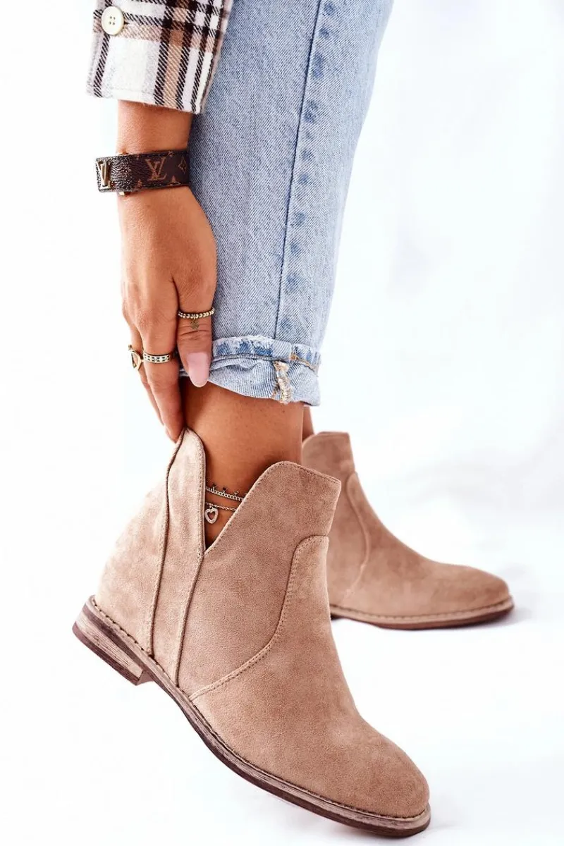 Discount Botki Damskie Na Koturnie S.Barski Joiva Beżowe Damskie Botki Wiosenne|Botki Na Koturnie
