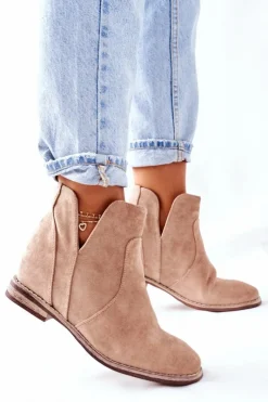 Discount Botki Damskie Na Koturnie S.Barski Joiva Beżowe Damskie Botki Wiosenne|Botki Na Koturnie