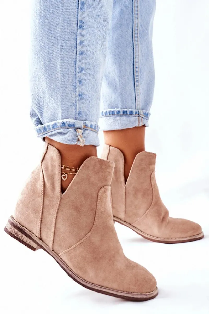 Discount Botki Damskie Na Koturnie S.Barski Joiva Beżowe Damskie Botki Wiosenne|Botki Na Koturnie