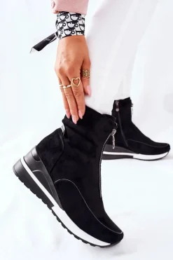 Botki Damskie na Koturnie Czarne Glenvar Damskie Botki Na Koturnie|Czarne Botki