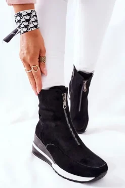 Botki Damskie na Koturnie Czarne Glenvar Damskie Botki Na Koturnie|Czarne Botki