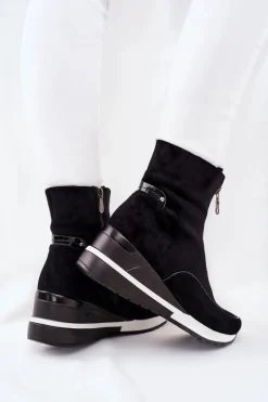 Botki Damskie na Koturnie Czarne Glenvar Damskie Botki Na Koturnie|Czarne Botki