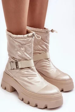 Best Boto Botki Damskie Na Masywnej Podeszwie I Płaskim Obcasie Beżowe Werikse Beżowy