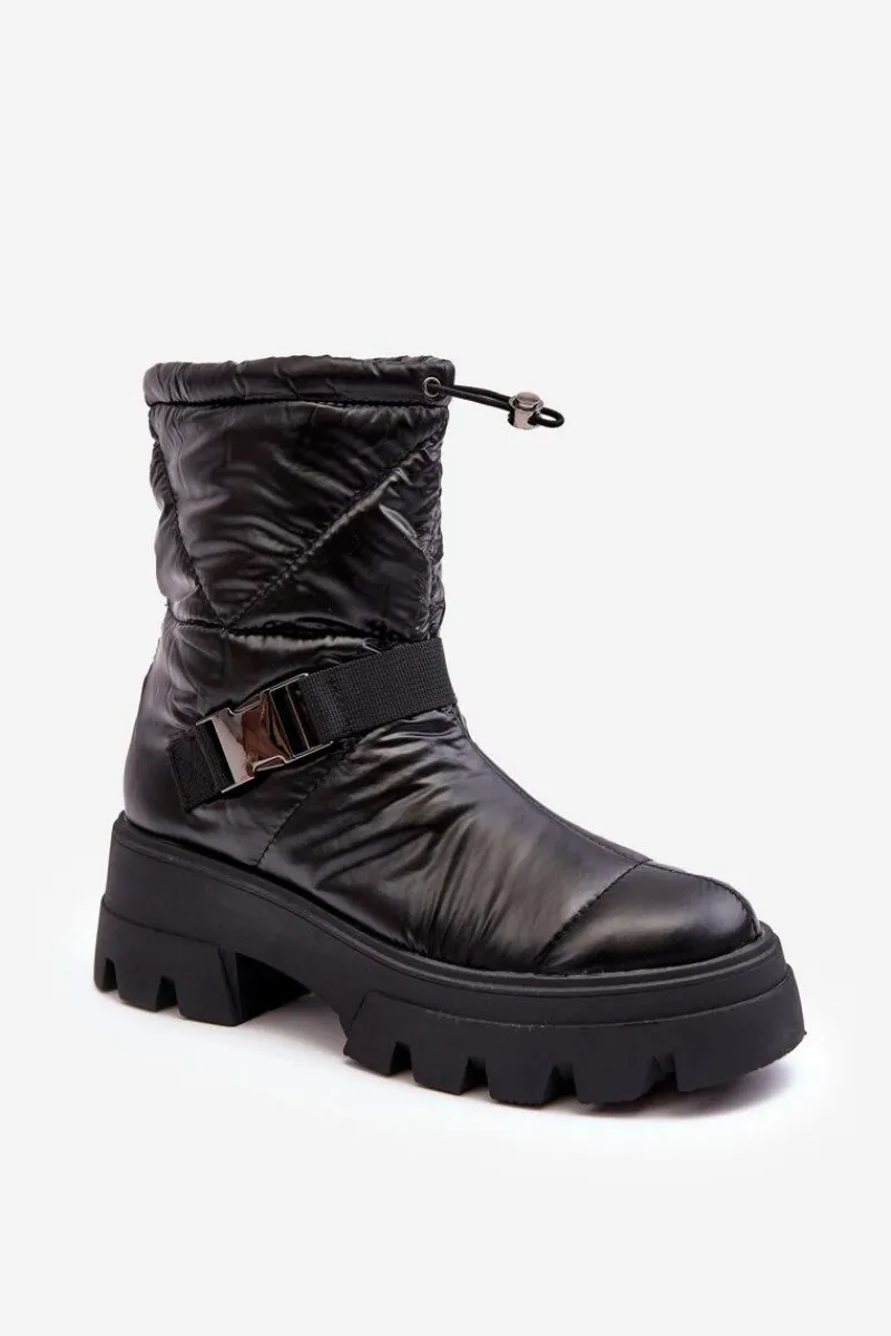 Discount Boto Botki Damskie Na Masywnej Podeszwie I Płaskim Obcasie Czarne Werikse Czarny