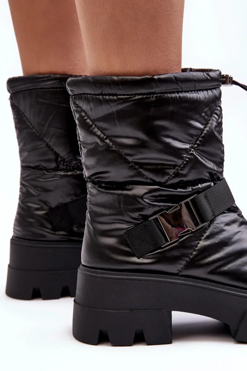 Discount Boto Botki Damskie Na Masywnej Podeszwie I Płaskim Obcasie Czarne Werikse Czarny