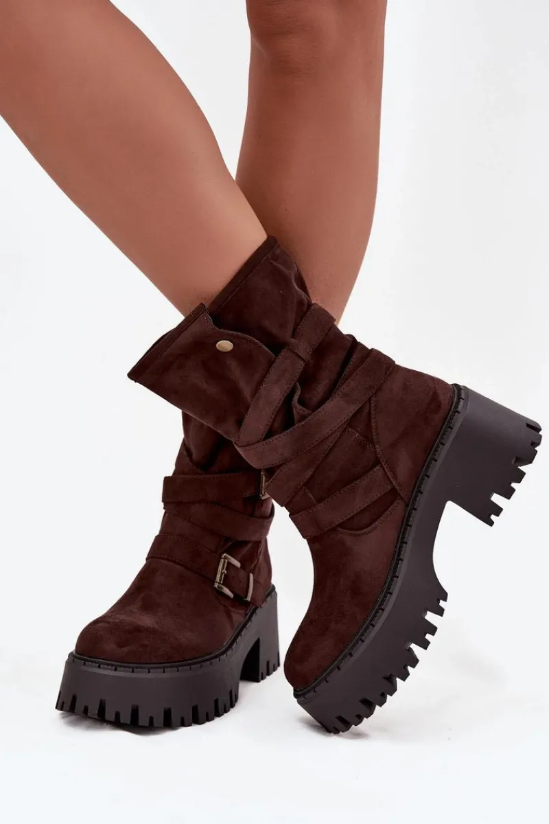 Best Botki Damskie Na Masywnym Obcasie Z Klamrami I Paskiem Czekoladowe Nerelisa Damskie Czarne Botki|Botki Na Obcasie