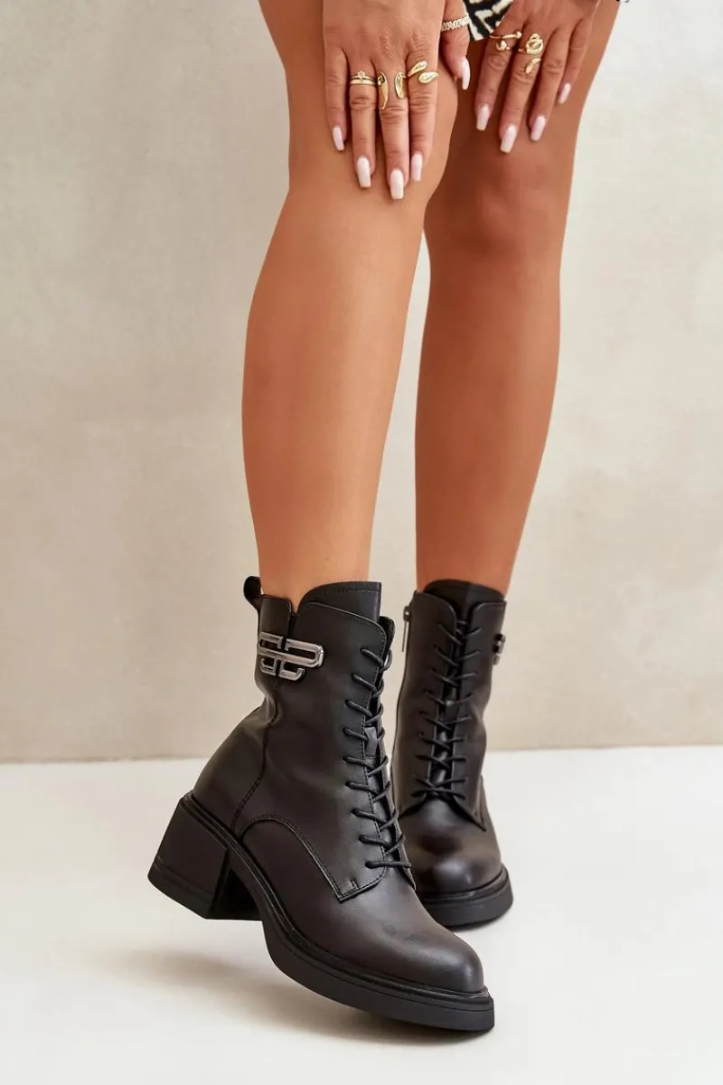 Online Botki Damskie Na Masywnym Obcasie Ocieplane Ze Skóry Naturalnej Czarne Vinceza 66682 Damskie Botki Ocieplane|Botki Skórzane