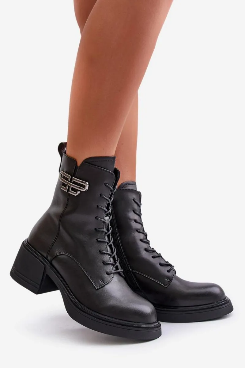 Online Botki Damskie Na Masywnym Obcasie Ocieplane Ze Skóry Naturalnej Czarne Vinceza 66682 Damskie Botki Ocieplane|Botki Skórzane