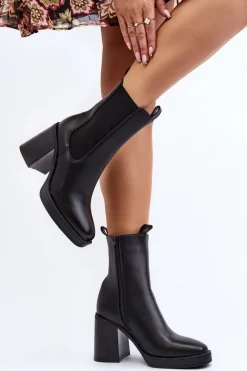 Online Botki Damskie Na Masywnym Obcasie Czarne Piovere Damskie Czarne Botki|Botki Na Obcasie