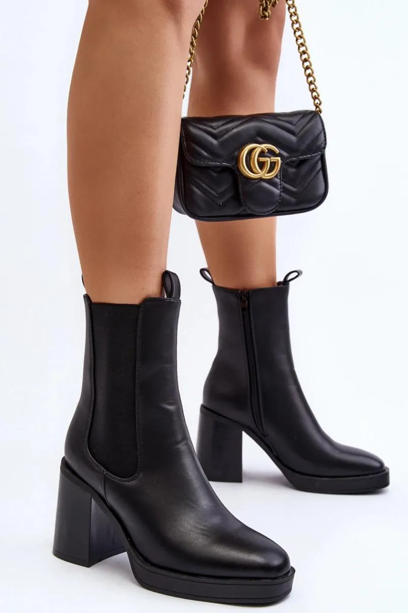 Online Botki Damskie Na Masywnym Obcasie Czarne Piovere Damskie Czarne Botki|Botki Na Obcasie