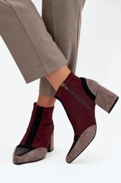 New Botki Damskie Na Masywnym Słupku Na Zamek Bordowe Delvane Damskie Botki Na Słupku|Botki Na Obcasie