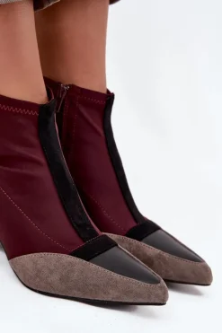 New Botki Damskie Na Masywnym Słupku Na Zamek Bordowe Delvane Damskie Botki Na Słupku|Botki Na Obcasie