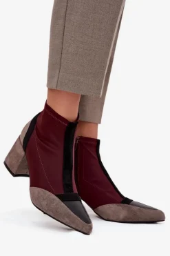 New Botki Damskie Na Masywnym Słupku Na Zamek Bordowe Delvane Damskie Botki Na Słupku|Botki Na Obcasie