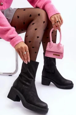 Hot Buty Sergio Leone Botki Damskie Na Masywnym Obcasie Czarne Tozanna Czarny