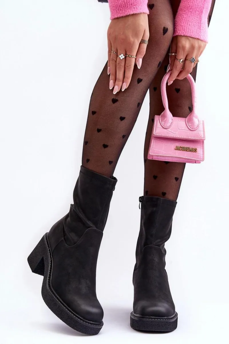 Hot Buty Sergio Leone Botki Damskie Na Masywnym Obcasie Czarne Tozanna Czarny