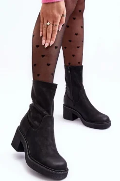 Hot Buty Sergio Leone Botki Damskie Na Masywnym Obcasie Czarne Tozanna Czarny