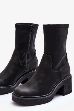 Hot Buty Sergio Leone Botki Damskie Na Masywnym Obcasie Czarne Tozanna Czarny