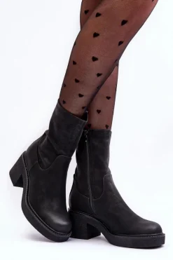 Hot Buty Sergio Leone Botki Damskie Na Masywnym Obcasie Czarne Tozanna Czarny