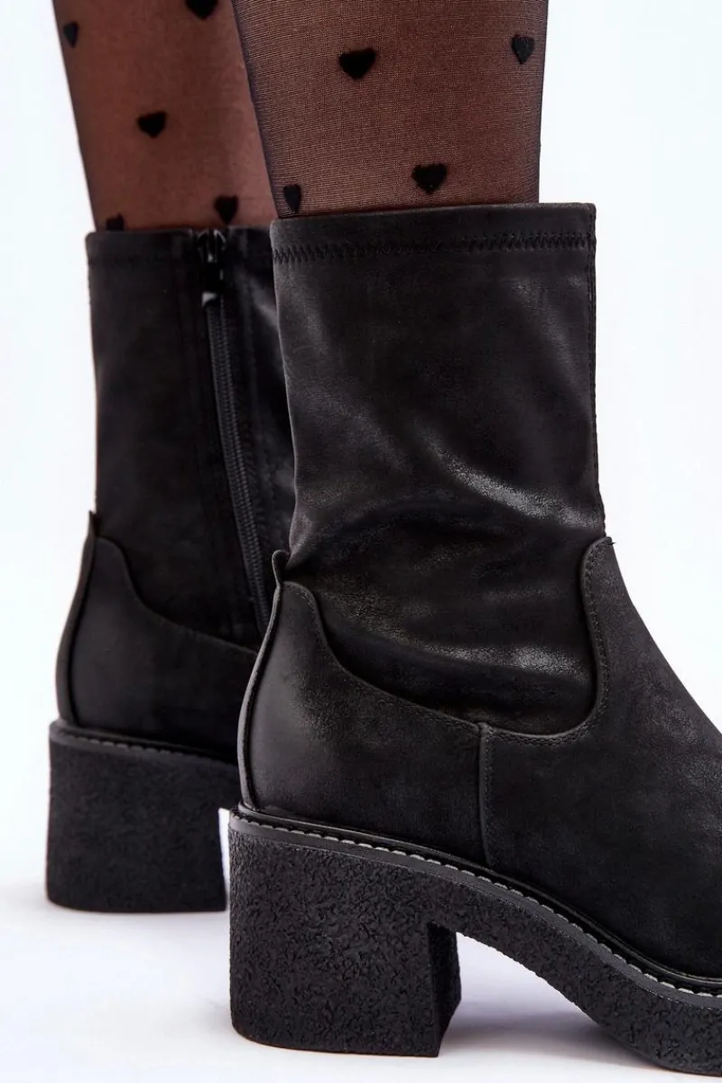 Hot Buty Sergio Leone Botki Damskie Na Masywnym Obcasie Czarne Tozanna Czarny