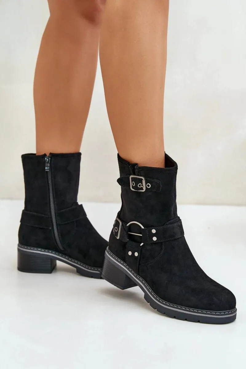 Discount Botki Damskie Na Niskim Obcasie Z Klamrami Czarne Zudra Damskie Brązowe I Beżowe Botki|Botki Na Obcasie