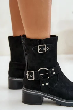 Discount Botki Damskie Na Niskim Obcasie Z Klamrami Czarne Zudra Damskie Brązowe I Beżowe Botki|Botki Na Obcasie